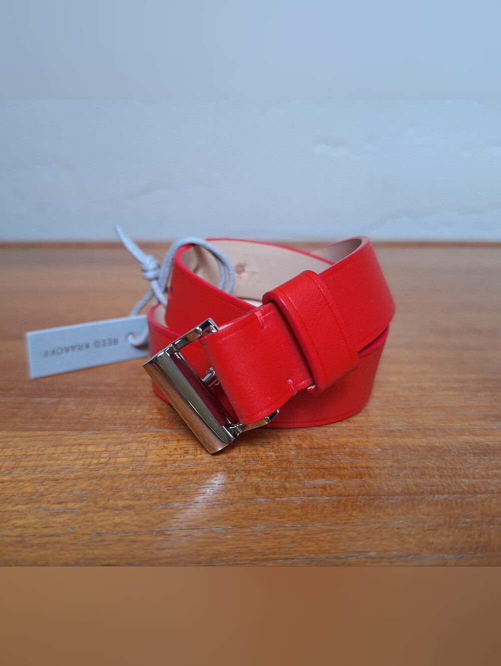 Reed Krakoff Leather Wrap Bracelet Cuff T Pin Vermillion Red Adjustable NWT